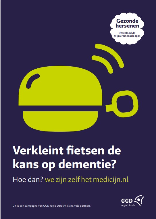Verkleint fietsen de kans op dementie? Hoe dan? wezijnzelfhetmedicijn.nl. logo GGD regio Utrecht